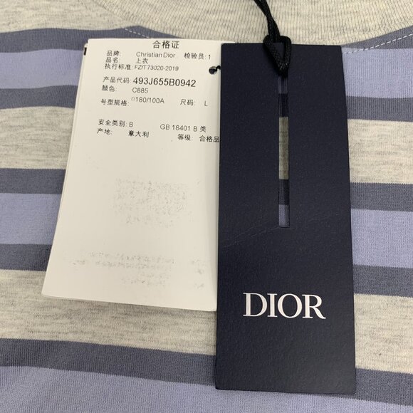 Christian Dior Striped Puppy Embroidered Cotton Short-Sleeve T-Shirt Size L Made - Picture 3 of 7